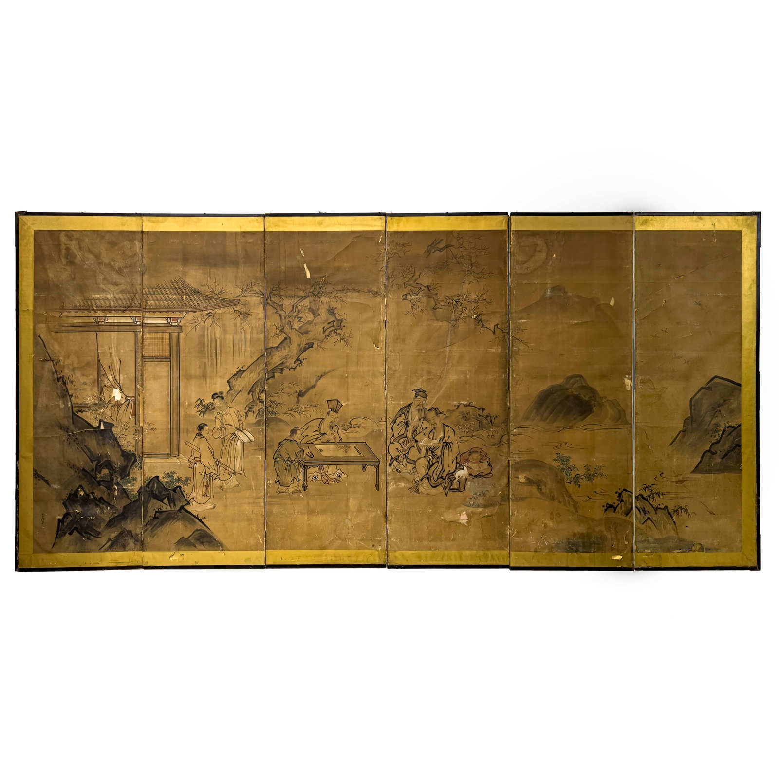 Japanese Painted Six-Panel Folding Screen (Scholars By bu) (1 of 3)
