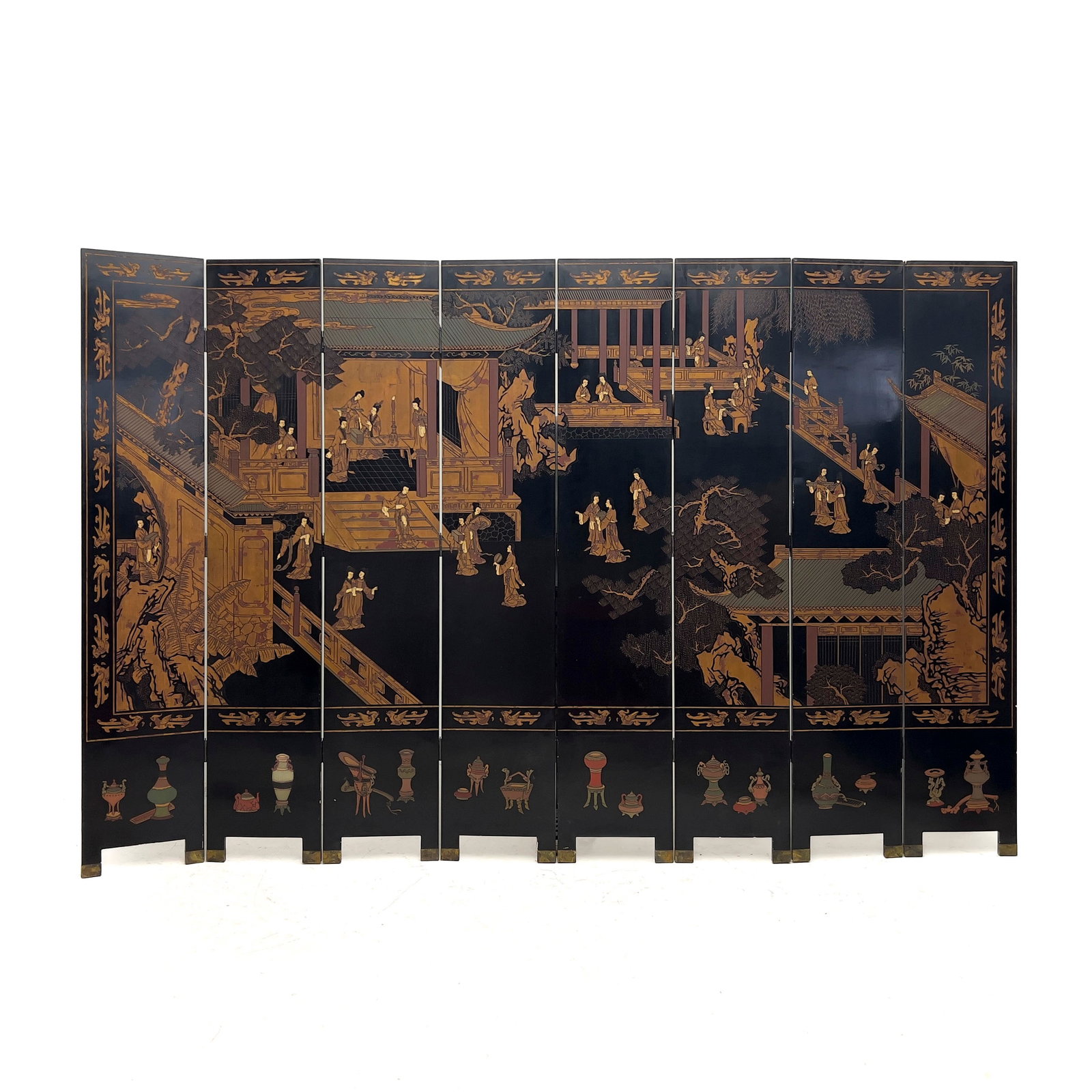 A Chinese Export Black Lacquer and Coromandel Folding Screen (1 of 6)