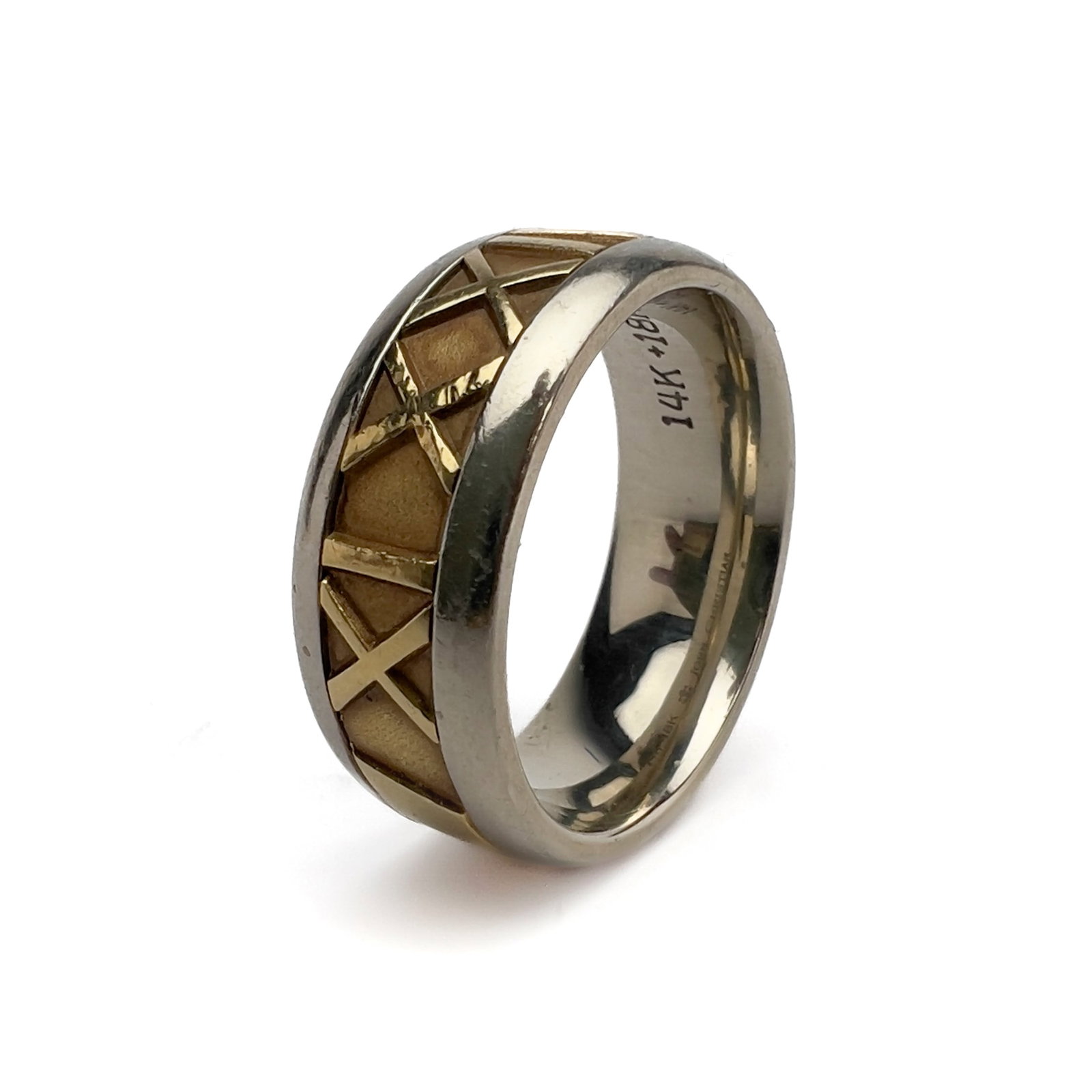 John Christian Designers - Two Tone Numero Gold RIng: Lot 105 John Christian Designers American (1998-2026) Two Tone Numero Gold RIng 14k gold, 18k gold stamped Description: A two-tone Numero ring by John Christian Designers executed in 14K and 18K gold