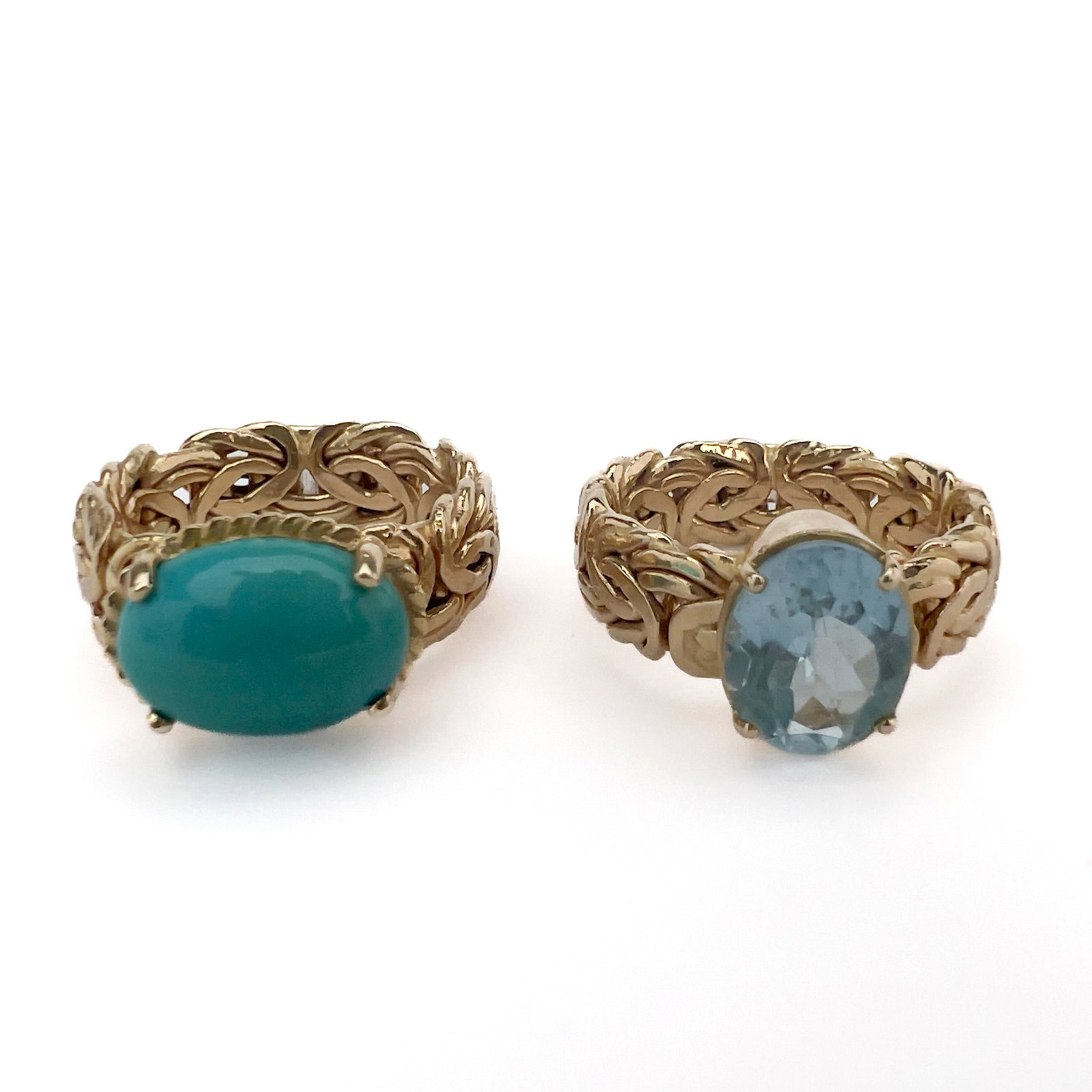 2 14k Yellow Gold Turkish Solitaire Rings with Aquamarine and Turquoise (1 of 4)