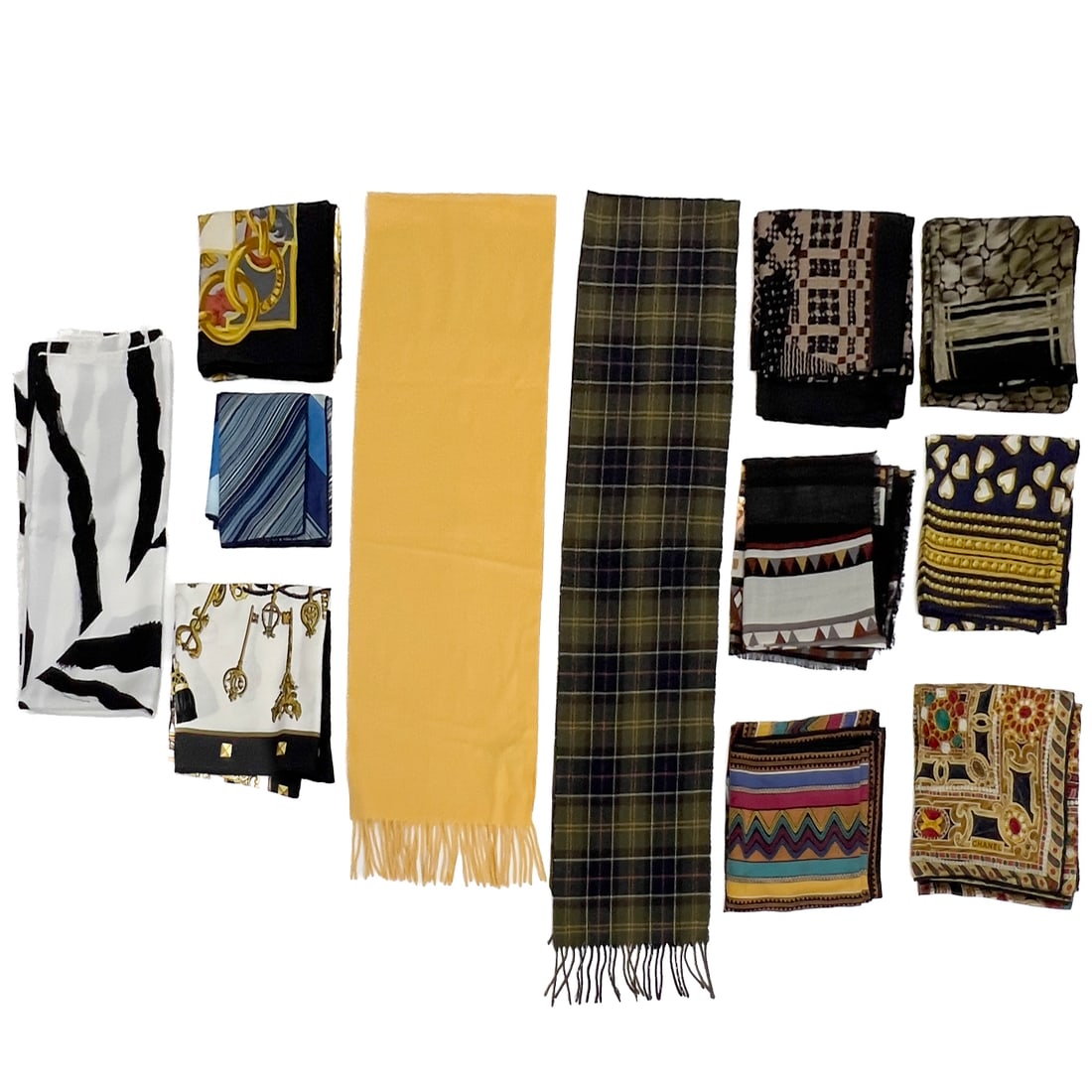 A collection of designer silk, cashmere, and wool scarves including Hermès (1 of 7)