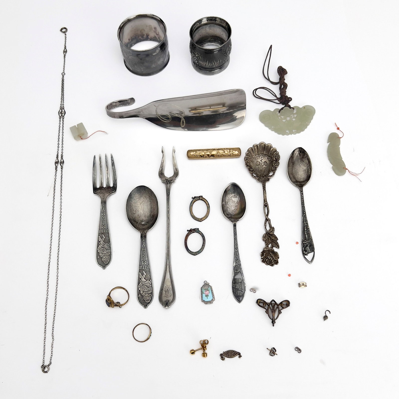 Assembled Group of Sterling Silver, Jade, and Costume Jewelry Objects, America and Europe (1 of 5)