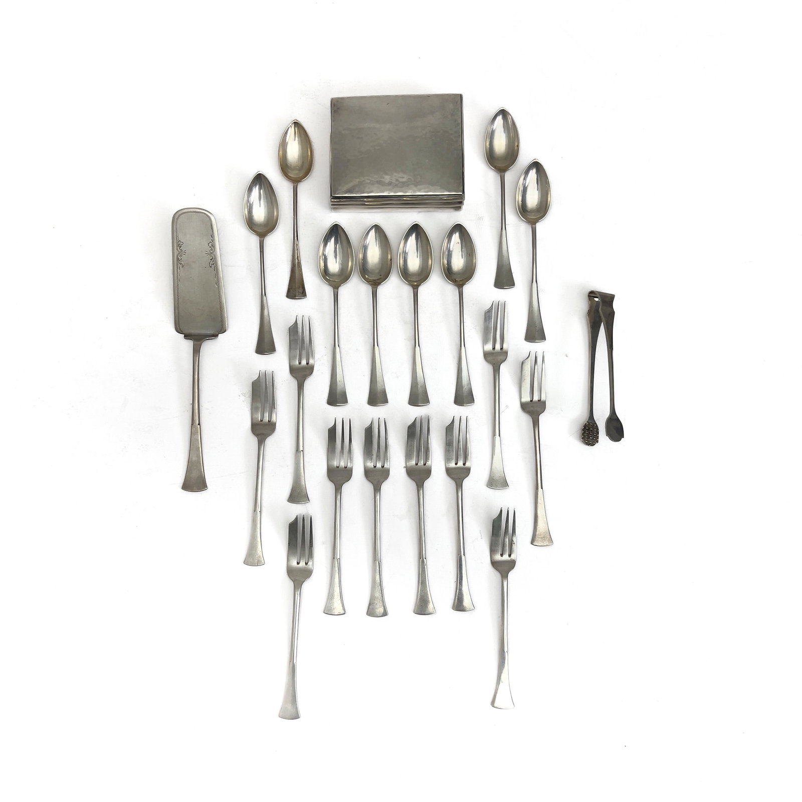 A Modernist 800 Silver Flatware Set and Cigarette Box (1 of 5)