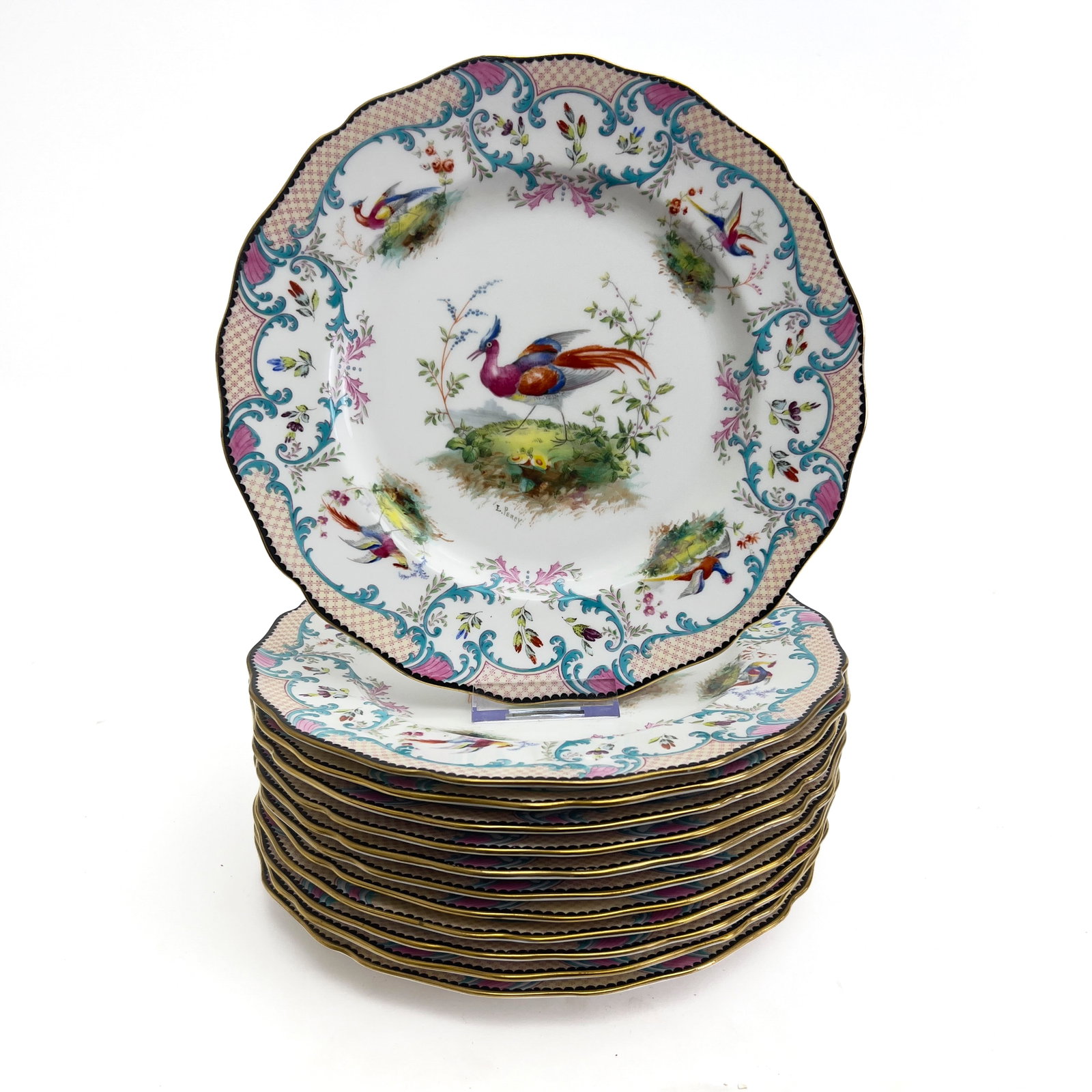 Royal Doulton Cabinet Plates for Tiffany: Lot 260 Royal Doulton Cabinet Plates for Tiffany (A Set of Twelve Porcelain Cabinet Plates for Tiffany & Co., Painted by E. Percy) Early 20th Century each: 10 x x 10 x 1 inches marked Description: A s