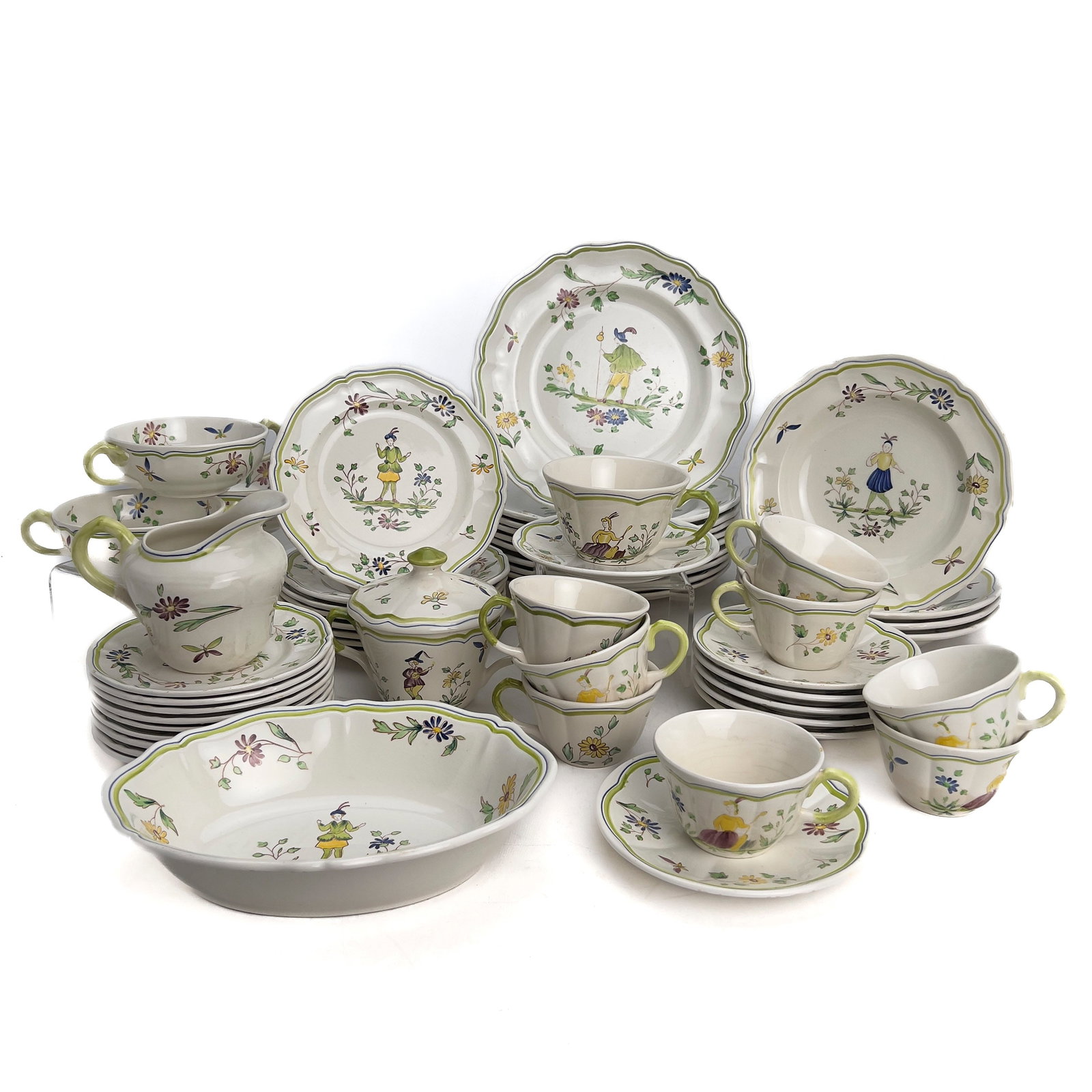 A French Moustiers Faience Partially Assembled Dinner Service (50+ Pieces): Lot 265 A French Moustiers Faience Partially Assembled Dinner Service (50+ Pieces) (20th Century) Glazed earthenware mostly marked Description: A French Moustiers glazed earthenware partially assemble