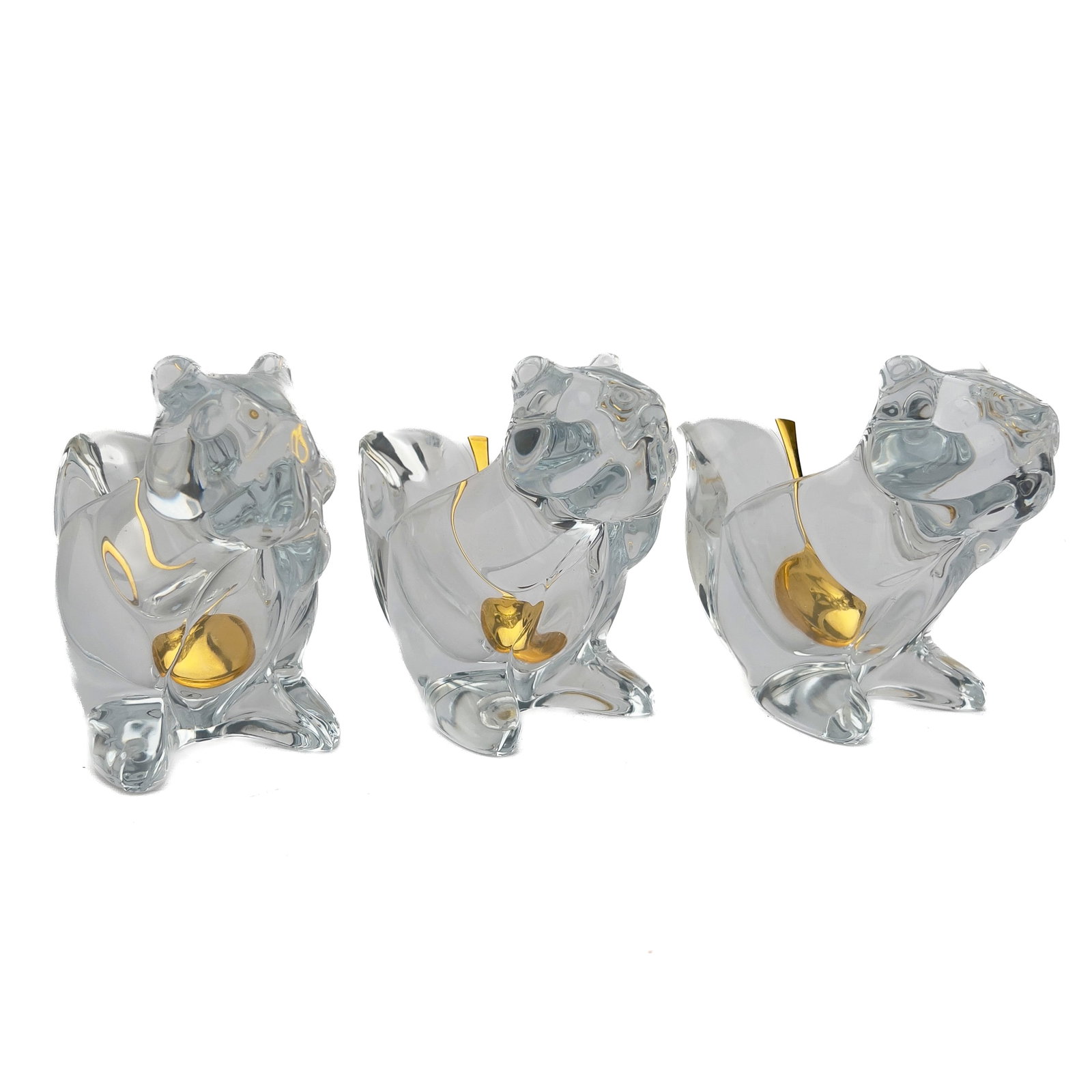 Steuben Glass - A Set of Three Steuben Crystal Figural Squirrel Nut Dishes with Gold-Tone Spoons (1 of 6)