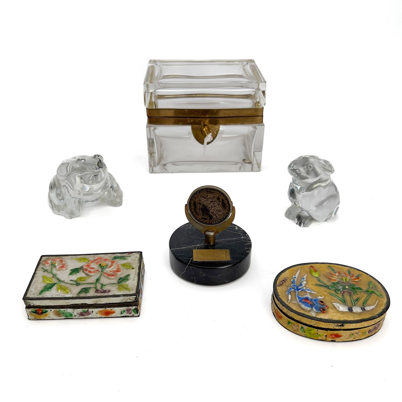 Vanity and Desk Lot with Casket, Baccarat Crystal and Morgan Dollar (1 of 5)