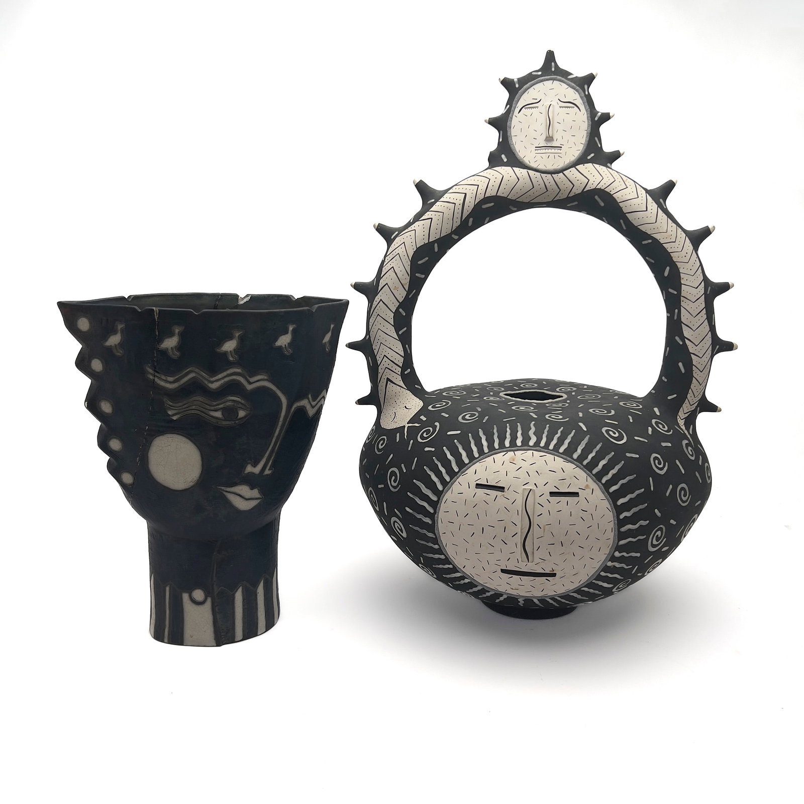 Contemporary Black and White Ceramic Figural Vessels, (1 of 5)