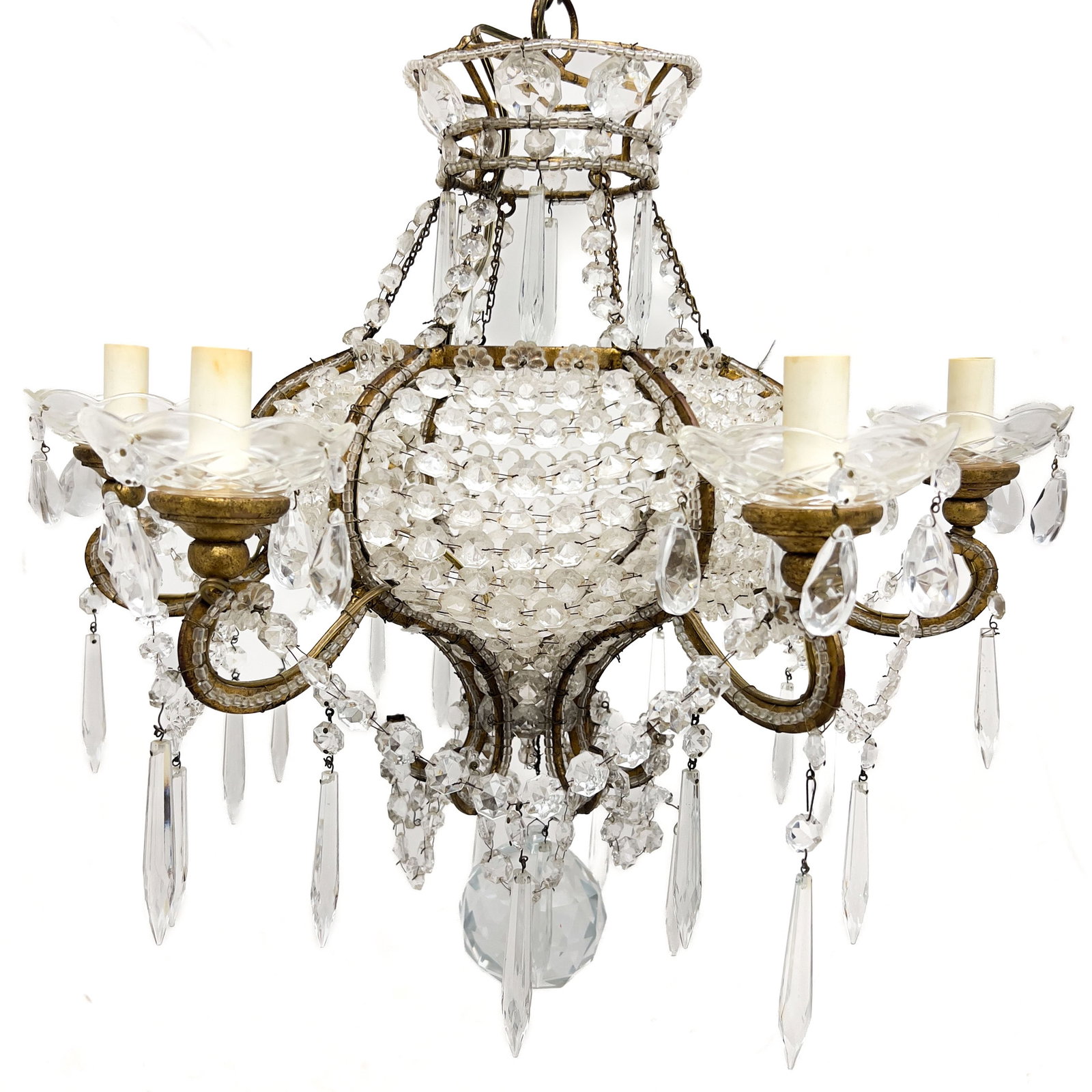Six-Light Contemporary Gilt Iron and Glass Chandelier (1 of 3)
