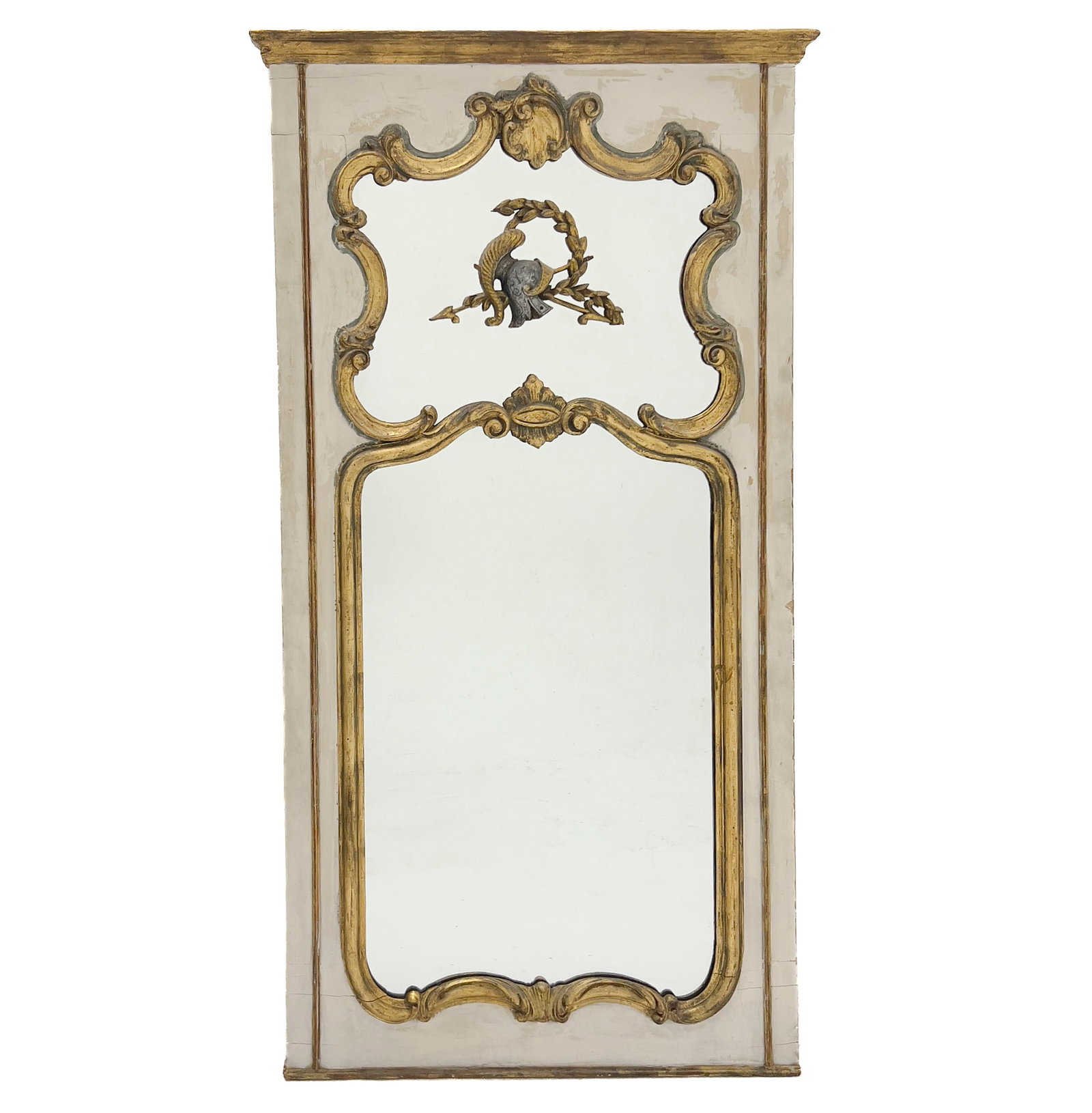 An Italian Louis XVI Style Painted and Parcel-Gilt Trumeau Wall Mirror (1 of 2)