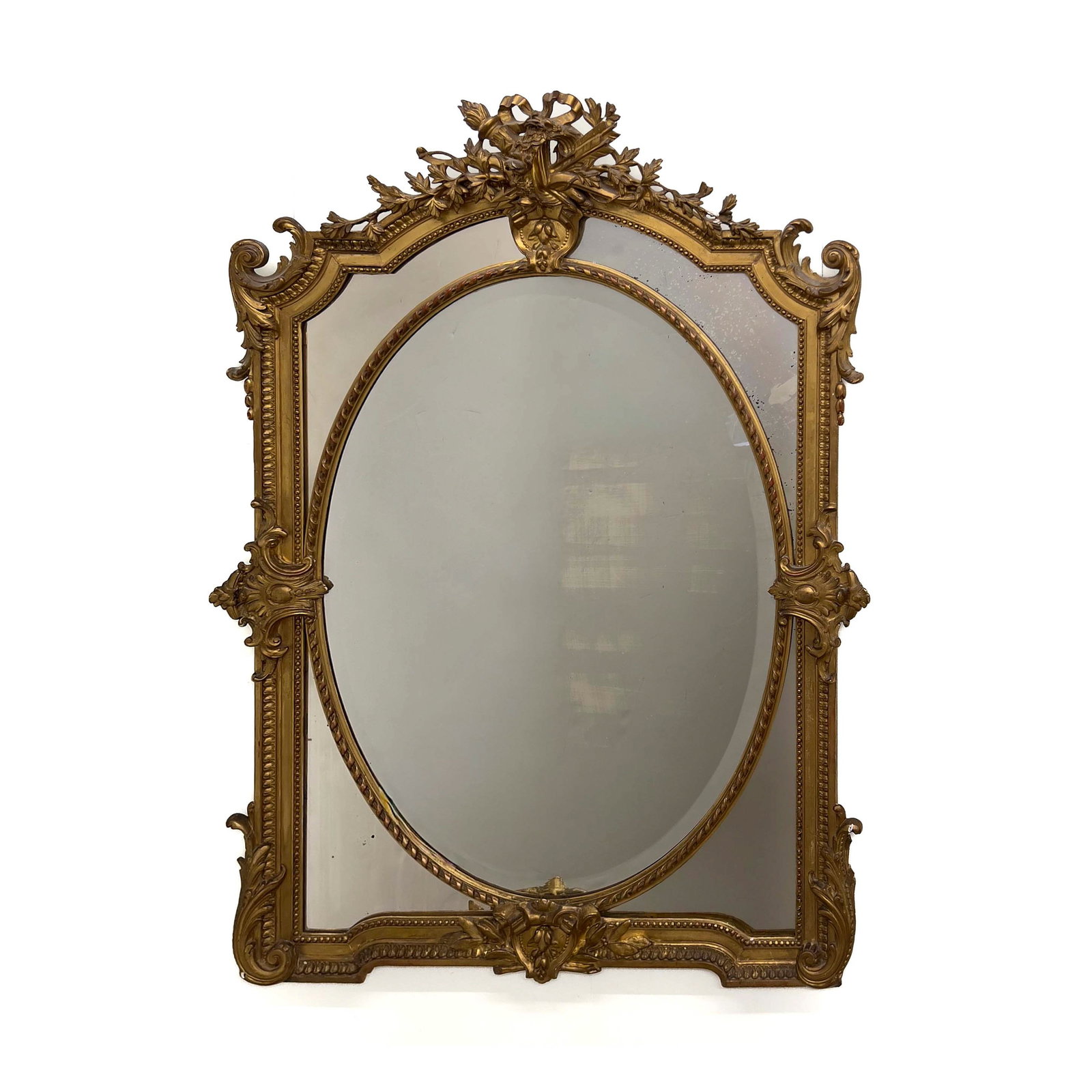 A Contemporary Louis XV Style Carved Giltwood Wall Mirror with Antiqued Glass (1 of 6)