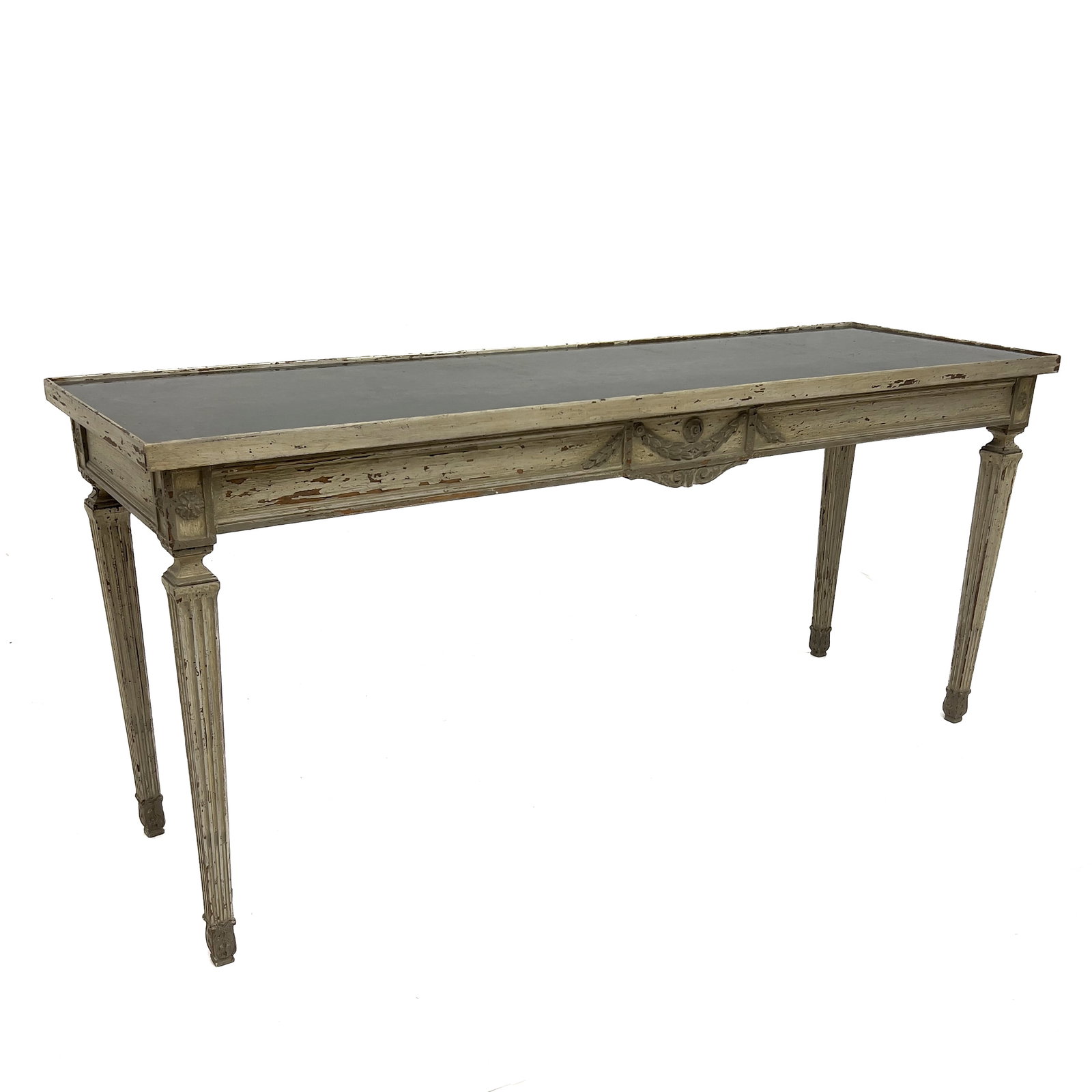 A Neoclassical Style Patinated Wood and Fumé Glass Console Table (1 of 4)