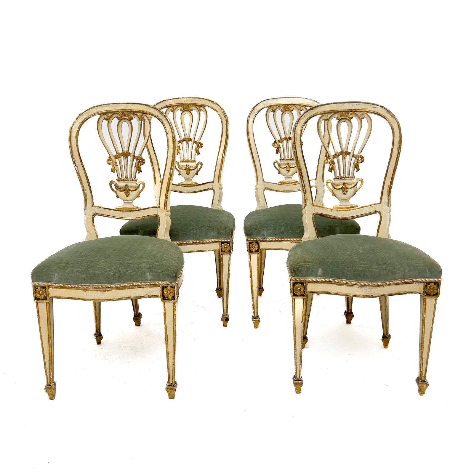 A Set of Four Louis XVI Style Painted and Parcel-Gilded \”Montgolfier\” Dining Chairs (1 of 4)