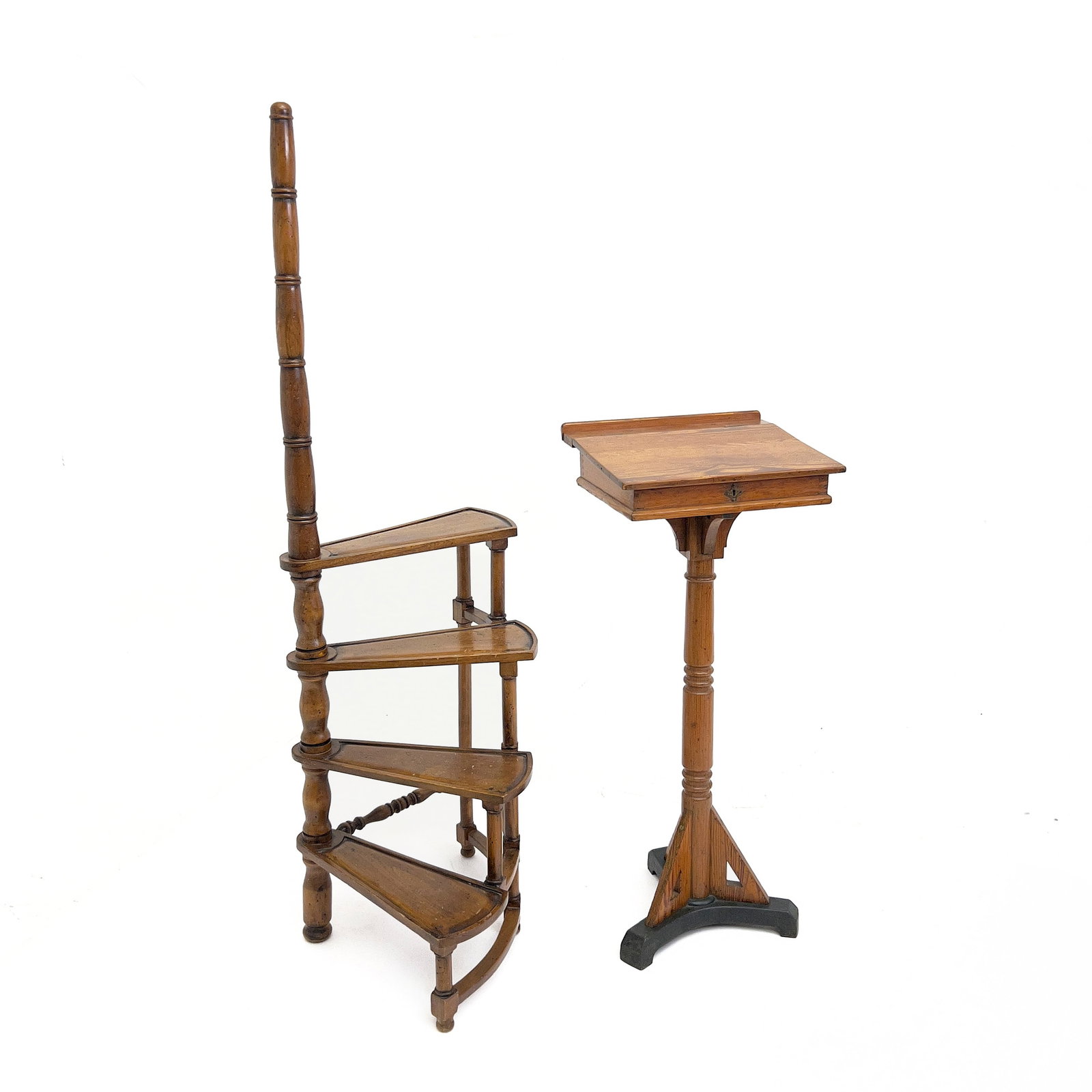 An Antique Fruitwood Library Staircase and Oak Lectern (1 of 4)