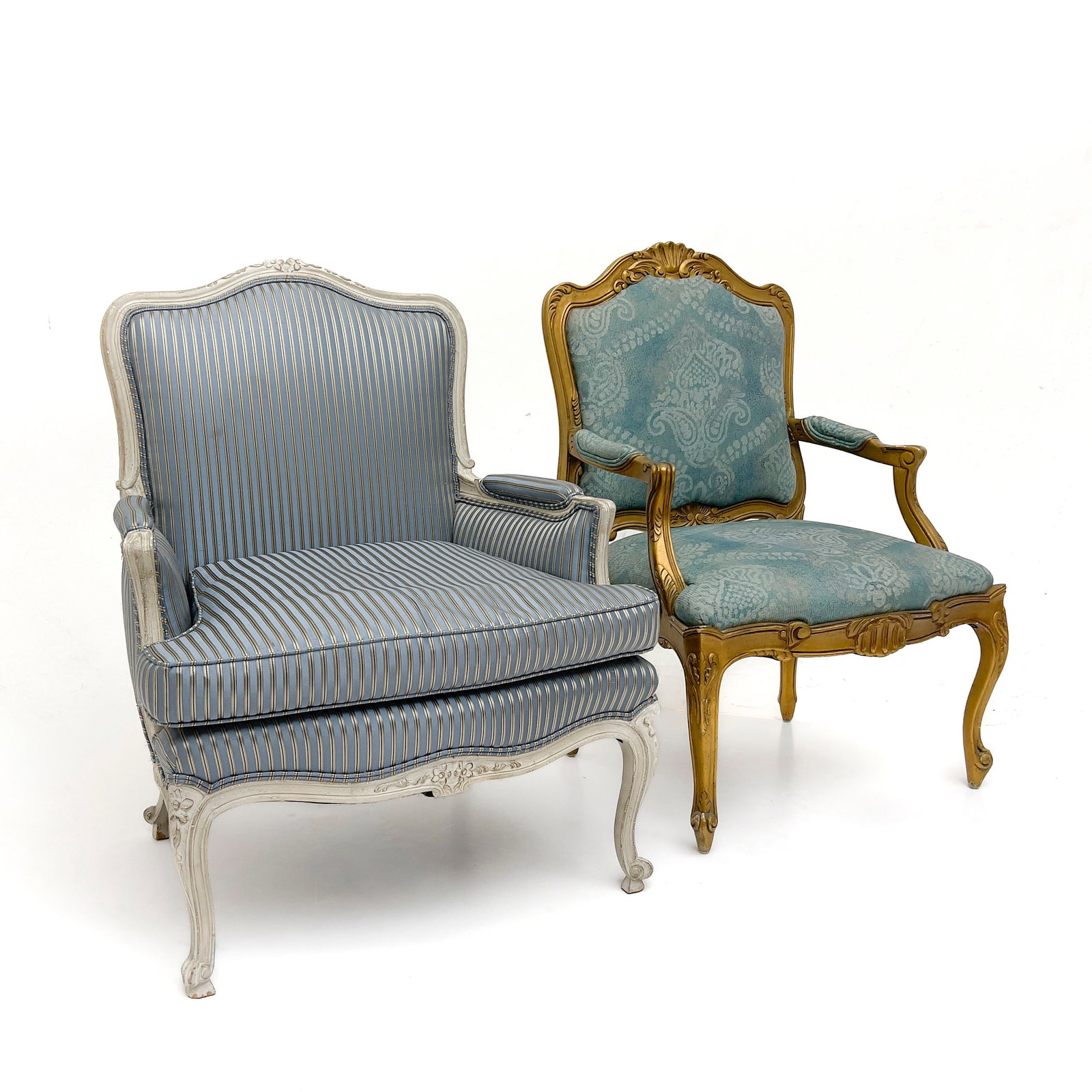 Two Louis XV Style Armchairs by Julia Gray and Salomon, with Associated Throw Pillows (1 of 5)