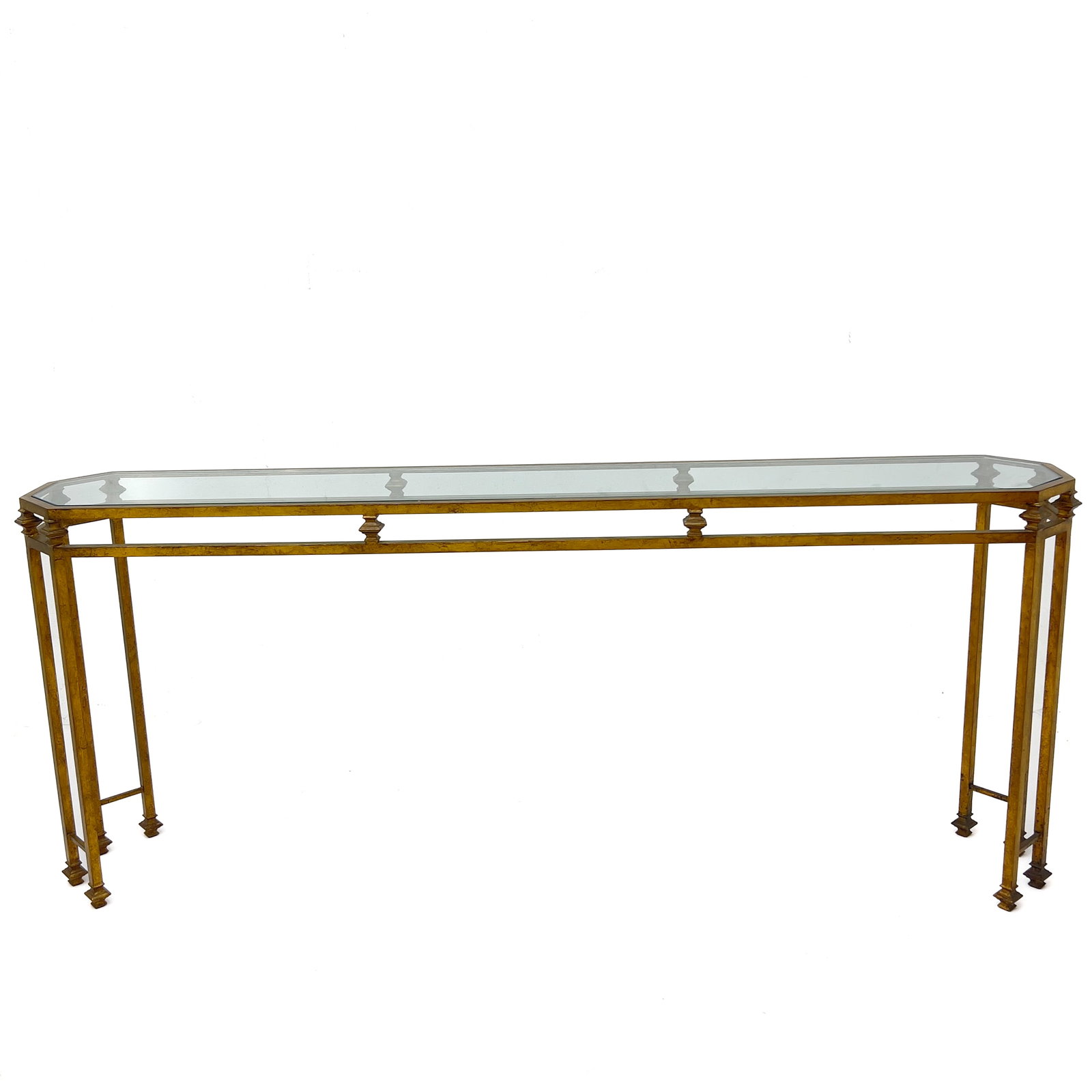 A Hollywood Regency Style Gilt Iron and Glass Console Table (1 of 3)