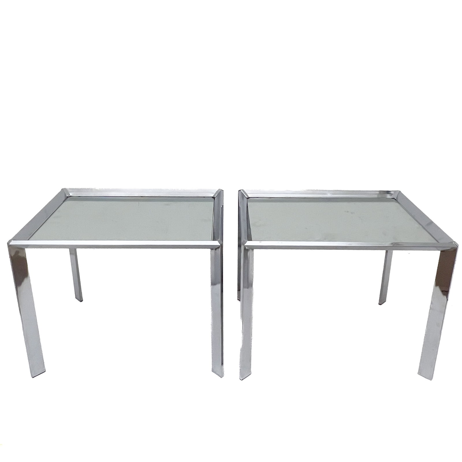 A Pair of Chrome and Mirrored Glass End Tables (1 of 3)