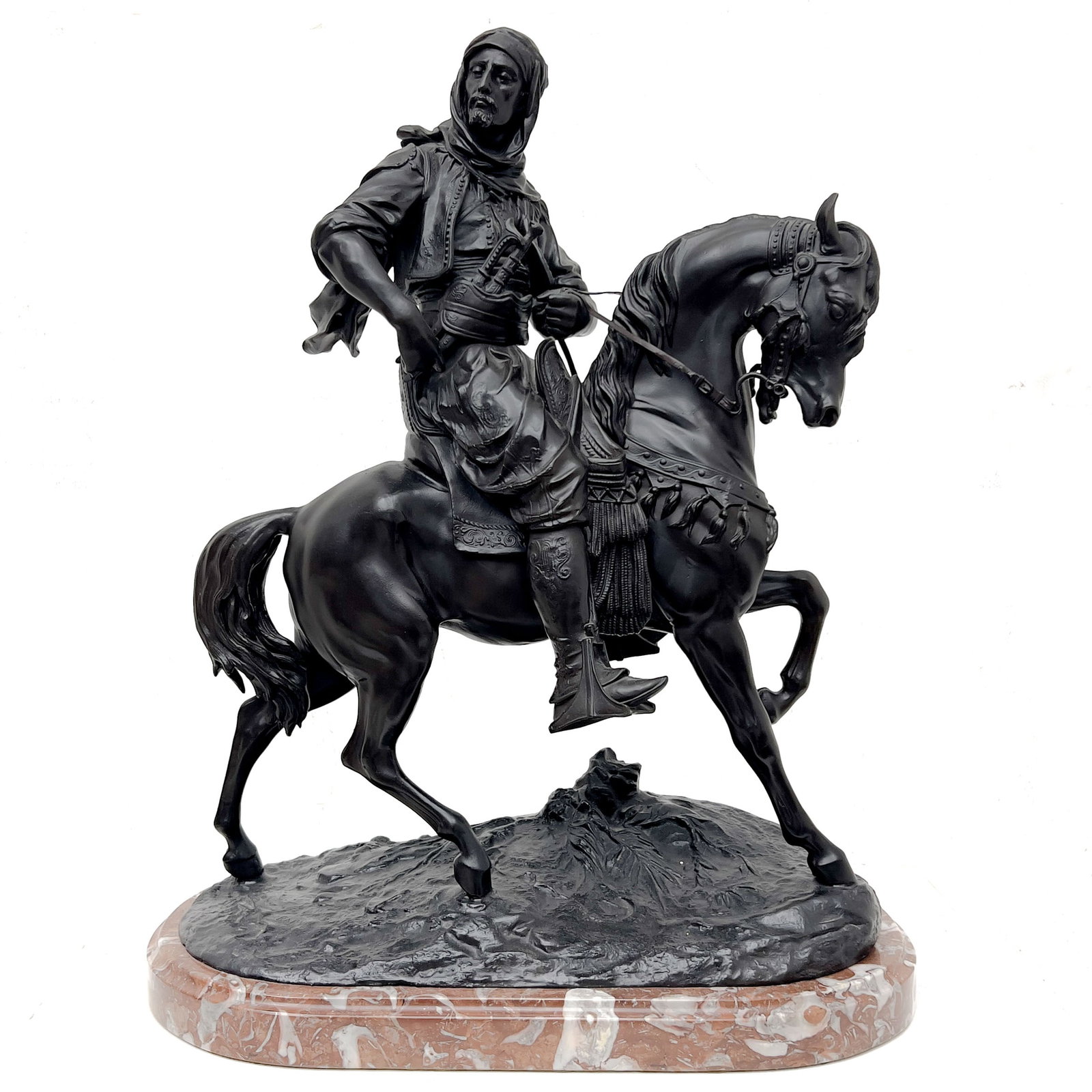 Patinated Spelter Figural Sculpture \”Cavalier Arabe\”, After Alfred Barye, Fabrication (1 of 5)