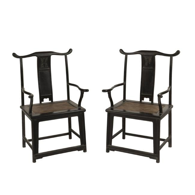 19TH C  PAIR OF ZITAN YOKED CHAIRS SITH INLAID RATTAN (1 of 6)