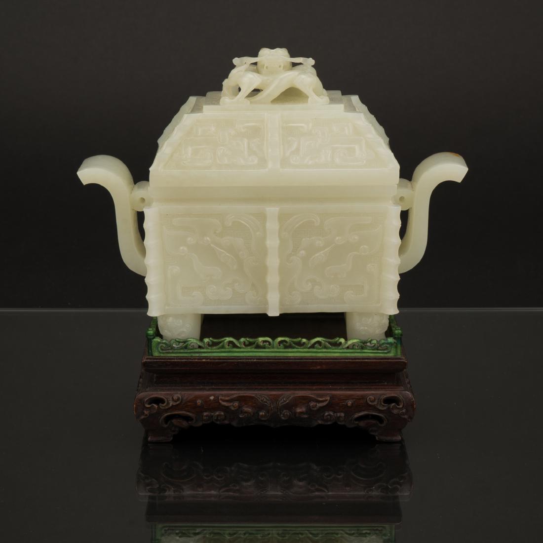 QING CARVED CELADON JADE CASKET CENSER (1 of 10)