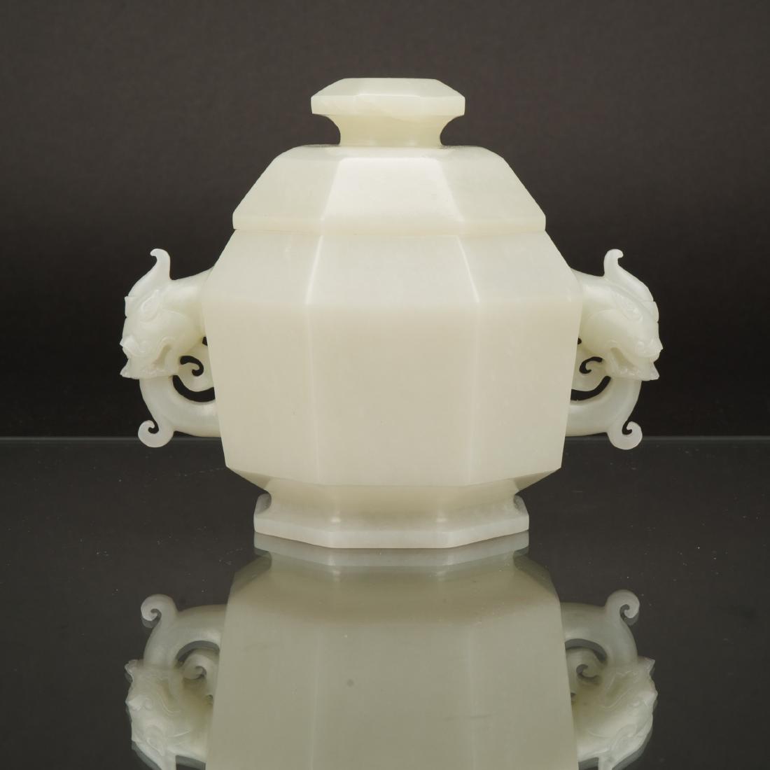 QING CARVED CELADON JADE OCTAGONAL JAR & COVER (1 of 10)
