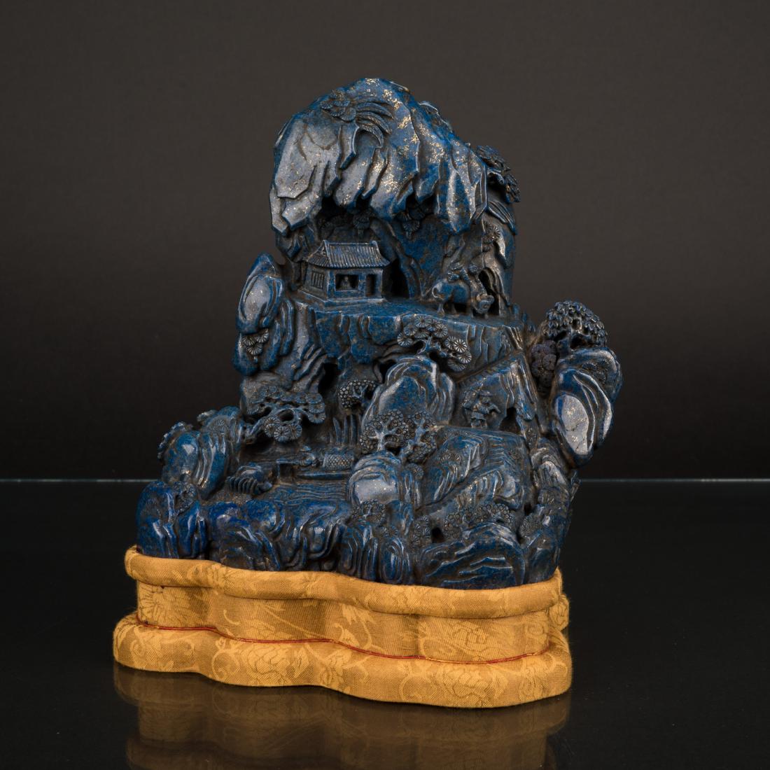 QING CARVED LAPIS SCHOLARS ROCK ON STAND (1 of 10)