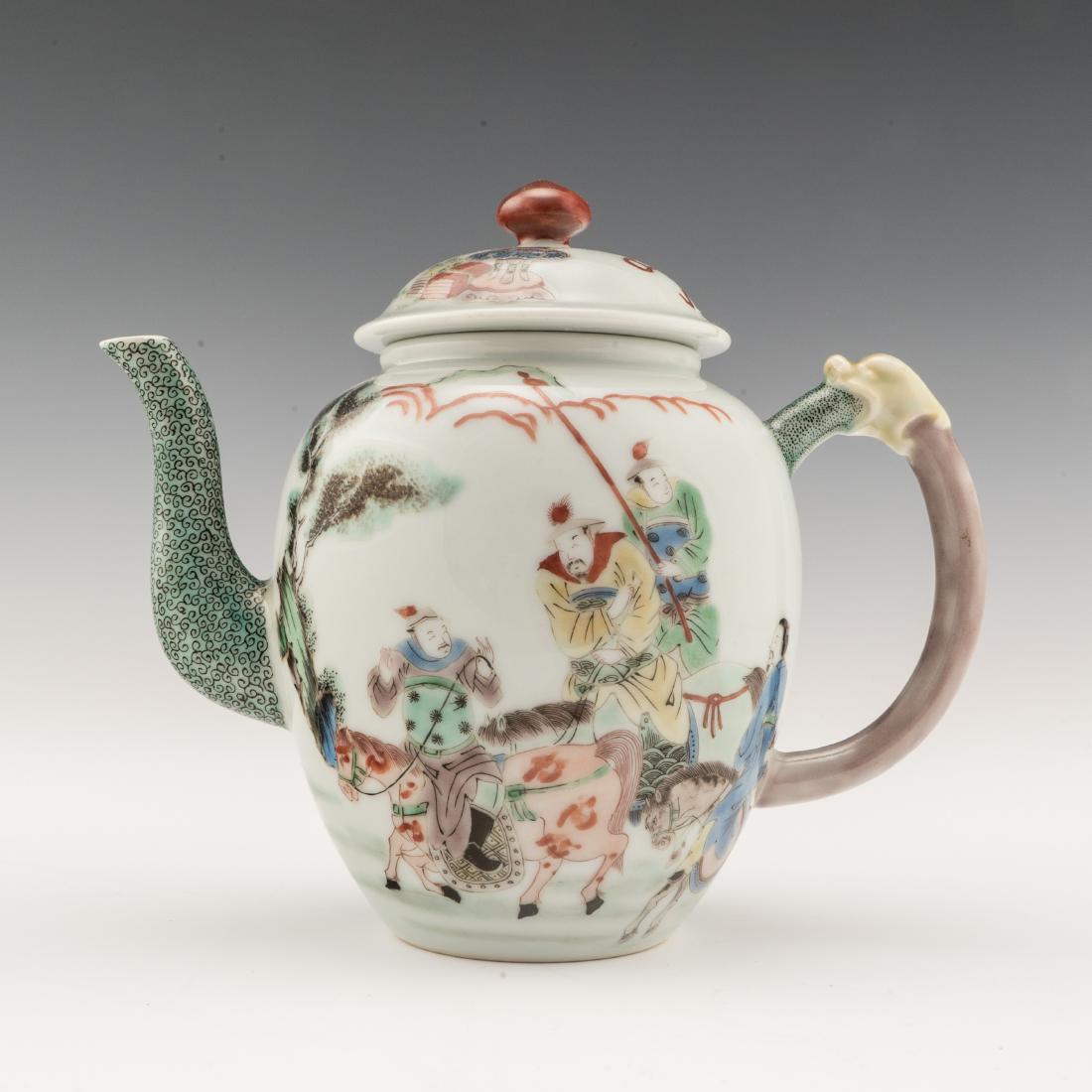 FAMILLE ROSE OPEN FACE IMMORTAL MOTIF PORCELAIN TEAPOT (1 of 13)