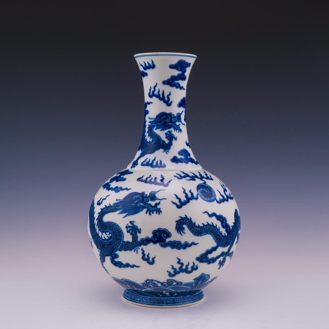 QIANLONG BLUE & WHITE CELESTIAL VASE WITH TWO DRAGONS (1 of 10)