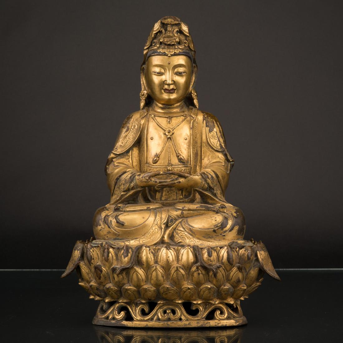 MING GILT BRONZE SEATED GUANYIN (1 of 11)