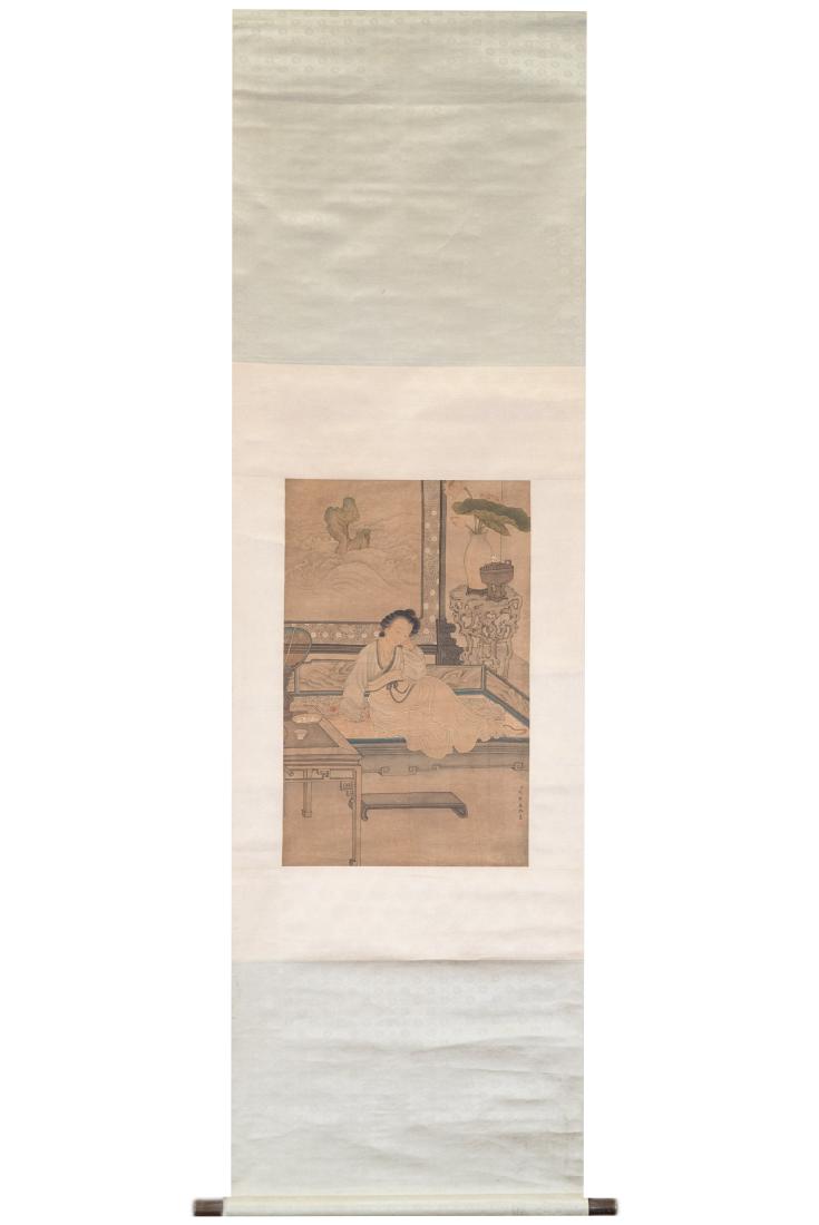 QING CHINESE SILK PAINTING SCROLL OF LADY (1 of 10)