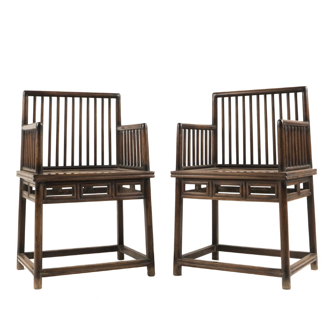 PAIR OF 18TH C CHINESE HUANGHUALI WAISTED ARMCHAIRS (1 of 9)