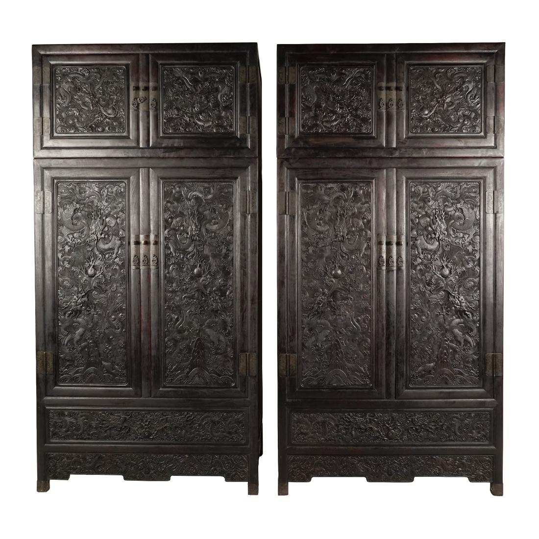 A PAIR OF ZITAN ARMOIRES WITH TOP-MOUNTED CABINETS (1 of 20)