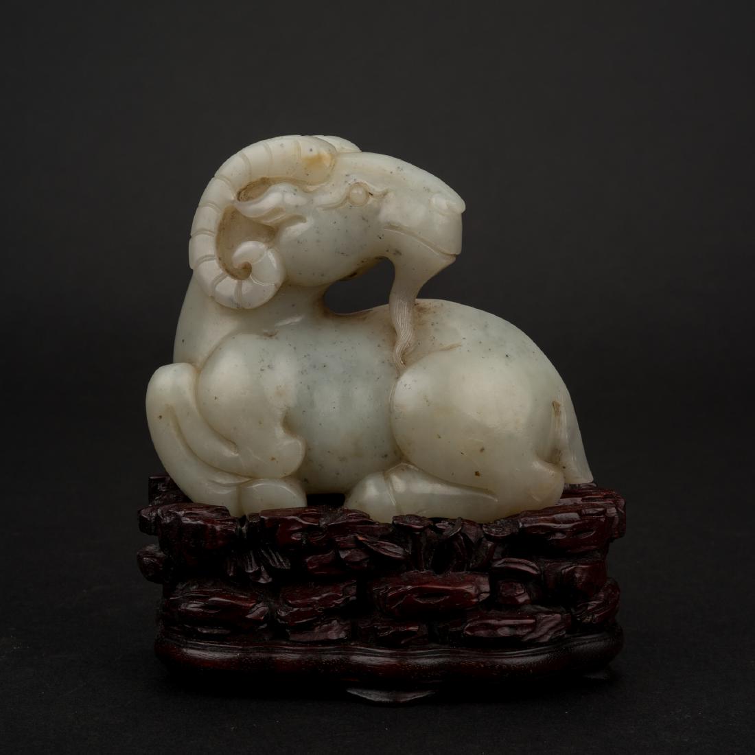 CHINESE JADE SCULPTURE OF RAM ON STAND (1 of 10)