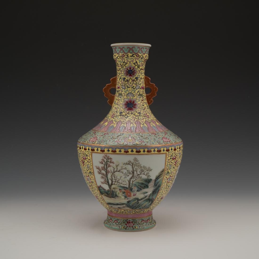 QIANLONG OPEN FACE POLYCHROME AMPHORA VASE (1 of 7)