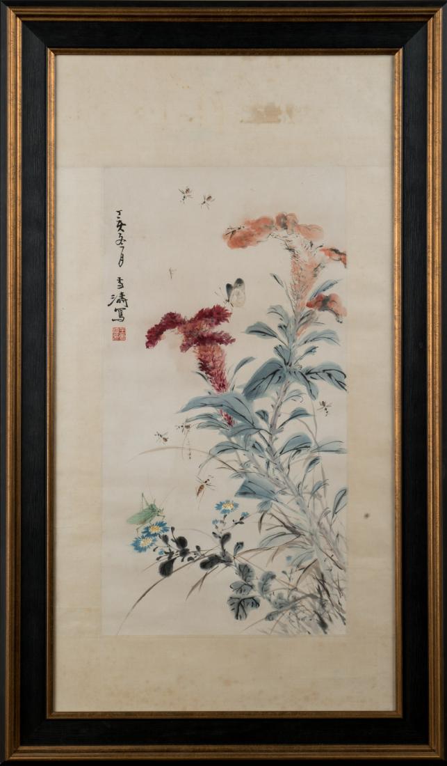 1937, FRAMED WANG XUETAO WILDFLOWERS & INSECTS PAINTING (1 of 10)