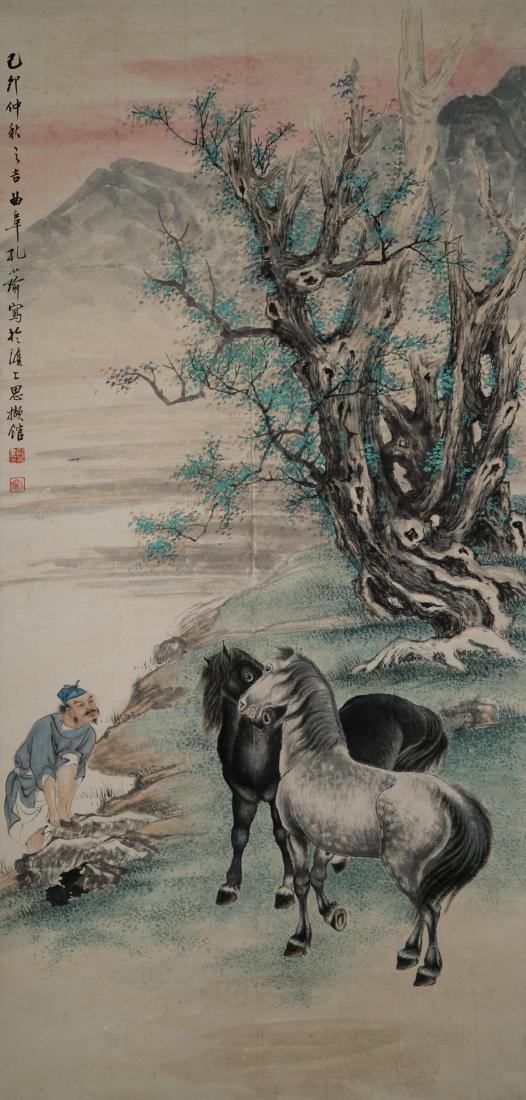 1939, KONG XIAOYU STALLIONS & MAN PAINTING SCROLL (1 of 11)