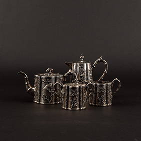 SET OF 4, 19/20TH C CHINESE EXPORT SILVER TEA SET WANG (1 of 13)