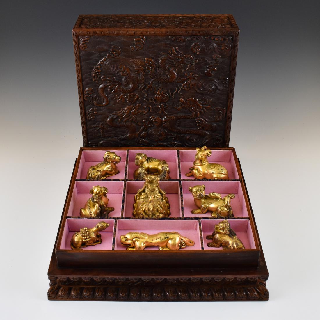 SET OF 9 GILT BRONZE ANIMALS PAPER WEIGHTS IN BOX (1 of 13)