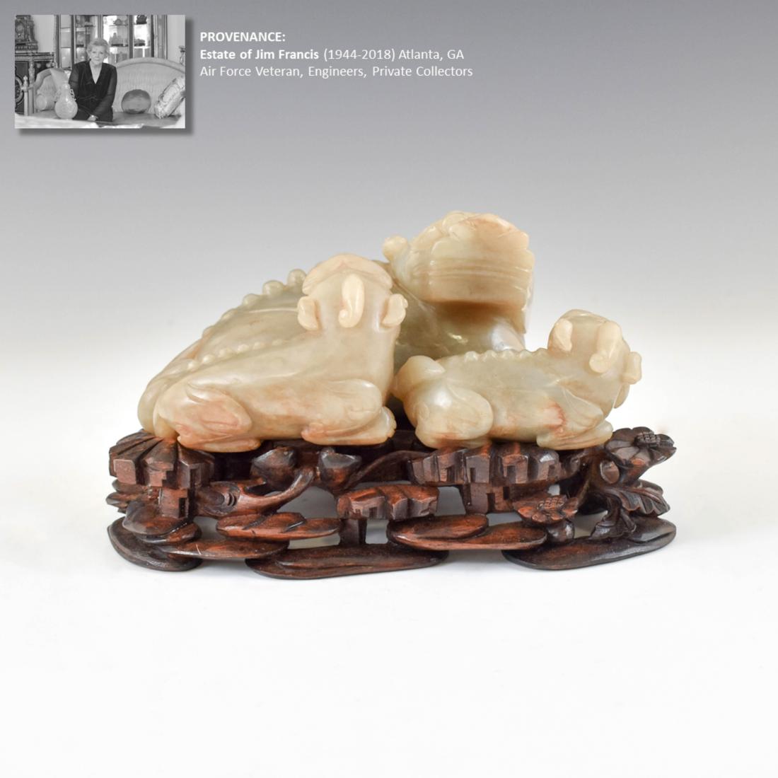 JADE SCULPTURE OF THREE QILIN ON STAND (1 of 10)