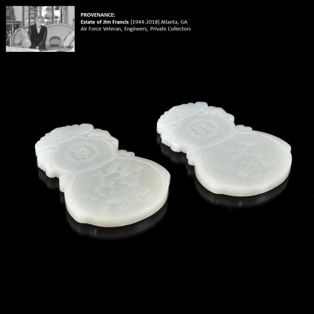 PAIR OF WHITE JADE DOUBLE GOURD PENDANTS (1 of 11)