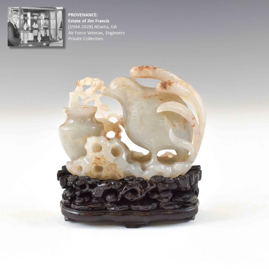 CHINESE JADE BIRD & VASE ON STAND (1 of 6)