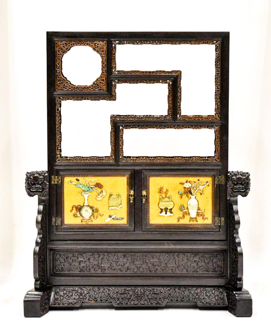 HARD STONES INLAID TWO DOORS DISPLAY CABINET (1 of 9)