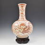 19TH C RED DRAGON FAMILLE ROSE VASE W STAND