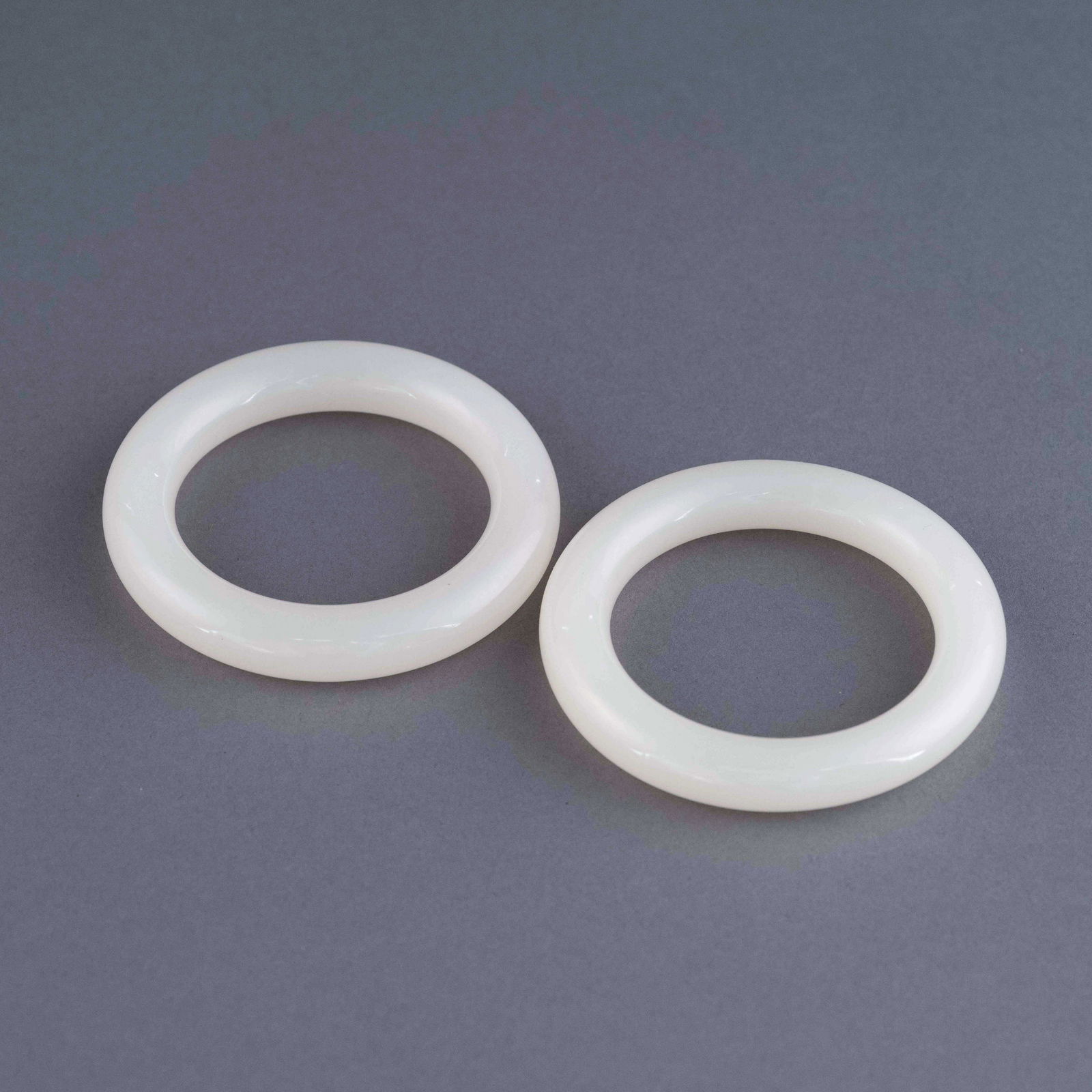 PAIR WHITE JADE BANGLES (1 of 3)