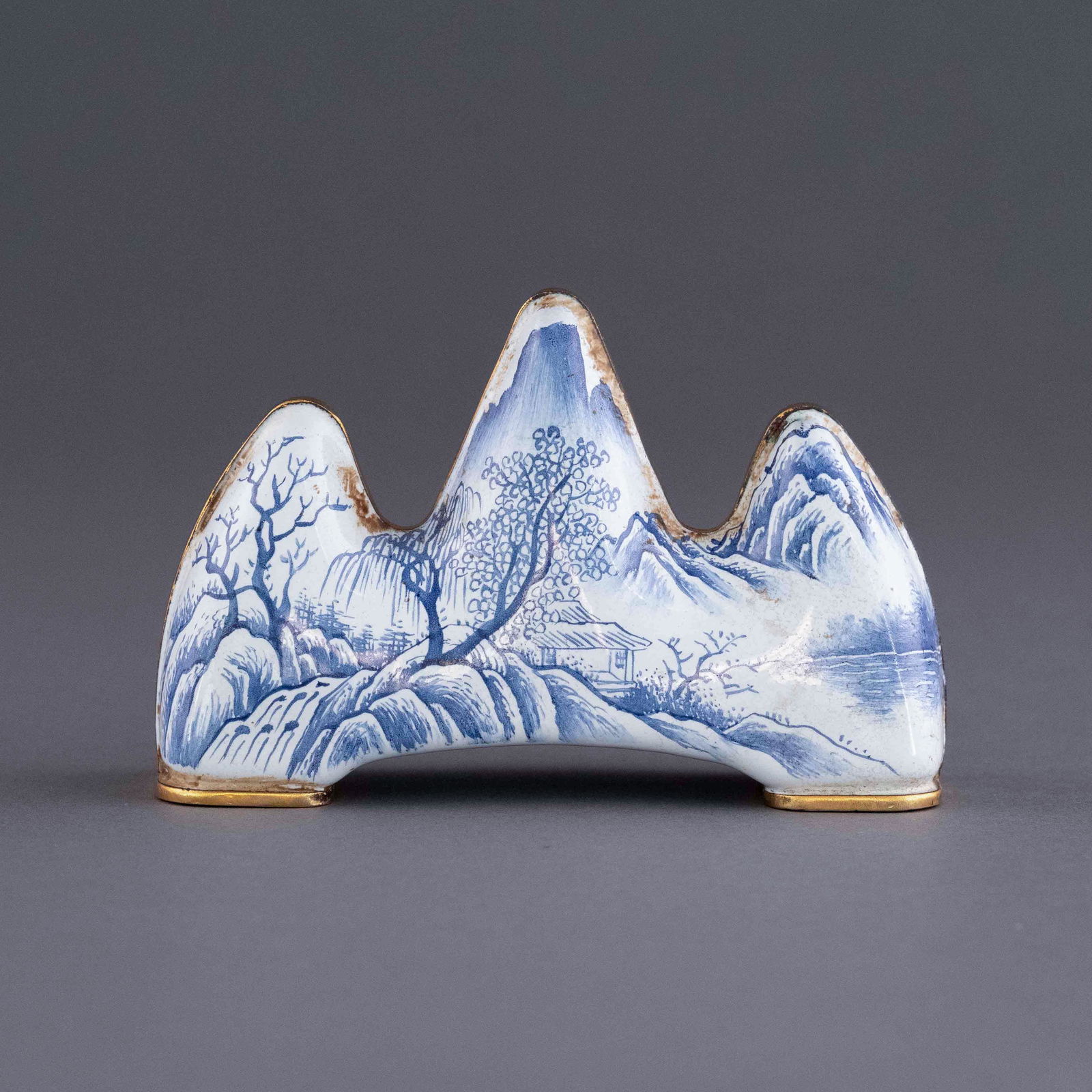 ENAMELED GILT BRONZE THREE PEAKS BRUSH STAND (1 of 9)