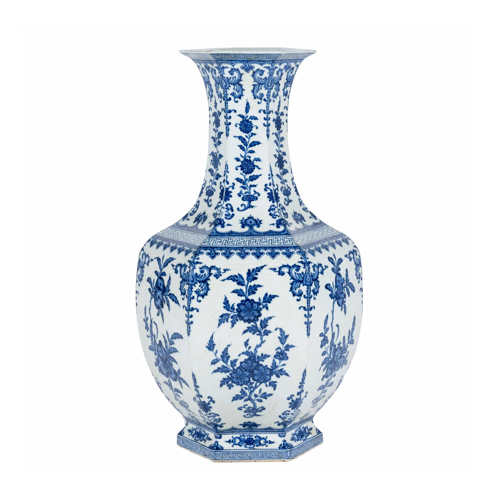 QIANLONG BLUE &WHITE HEXAGONAL VASE