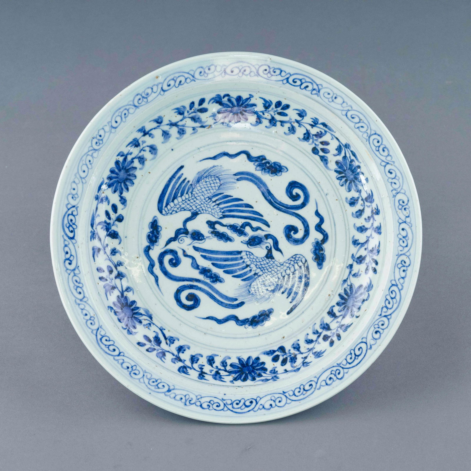 YUAN BLUE & WHITE DOUBLE PHOENIX PLATE (1 of 7)
