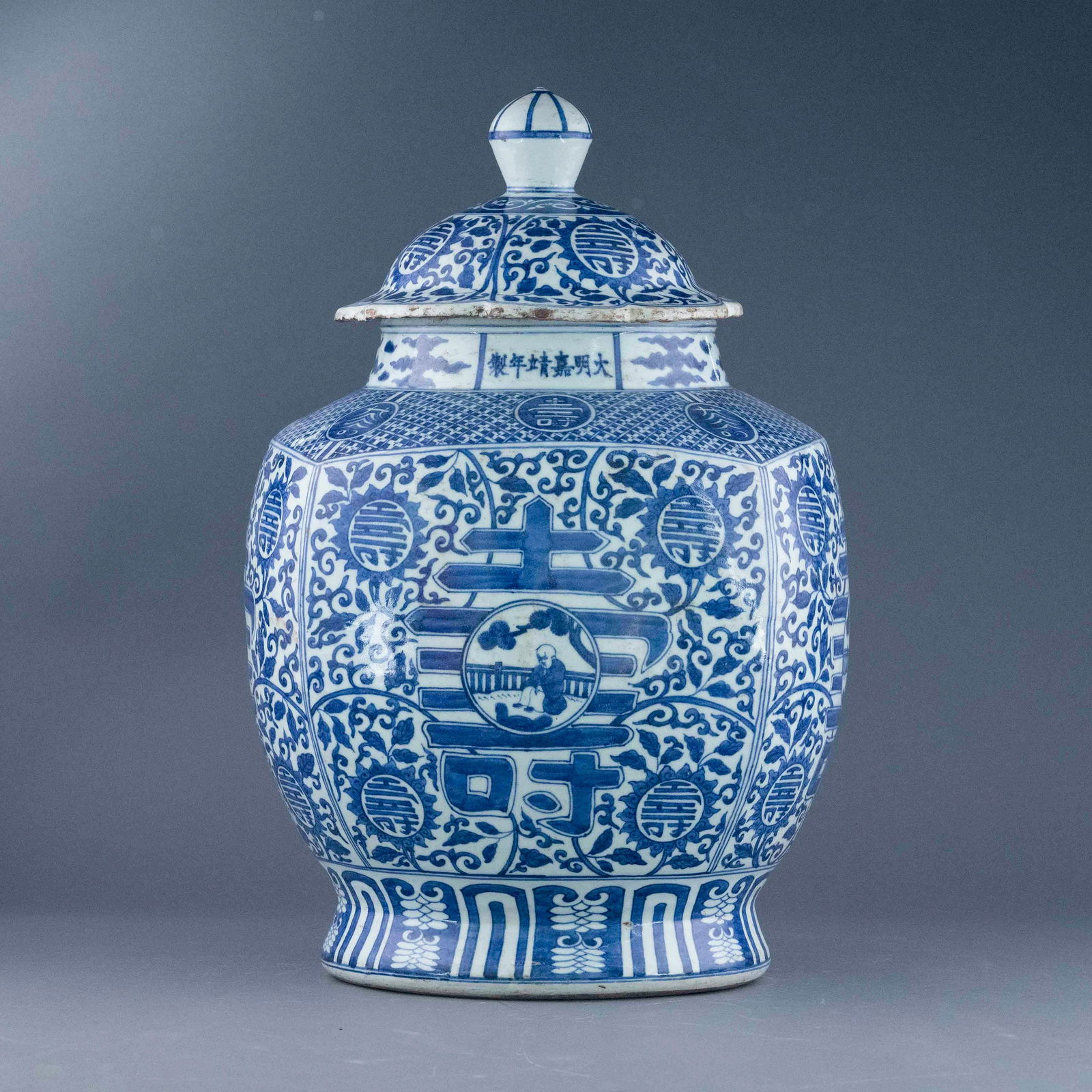MING JIAJING BLUE & WHITE LONGEVITY SHOU WRAPPED FLORAL (1 of 11)