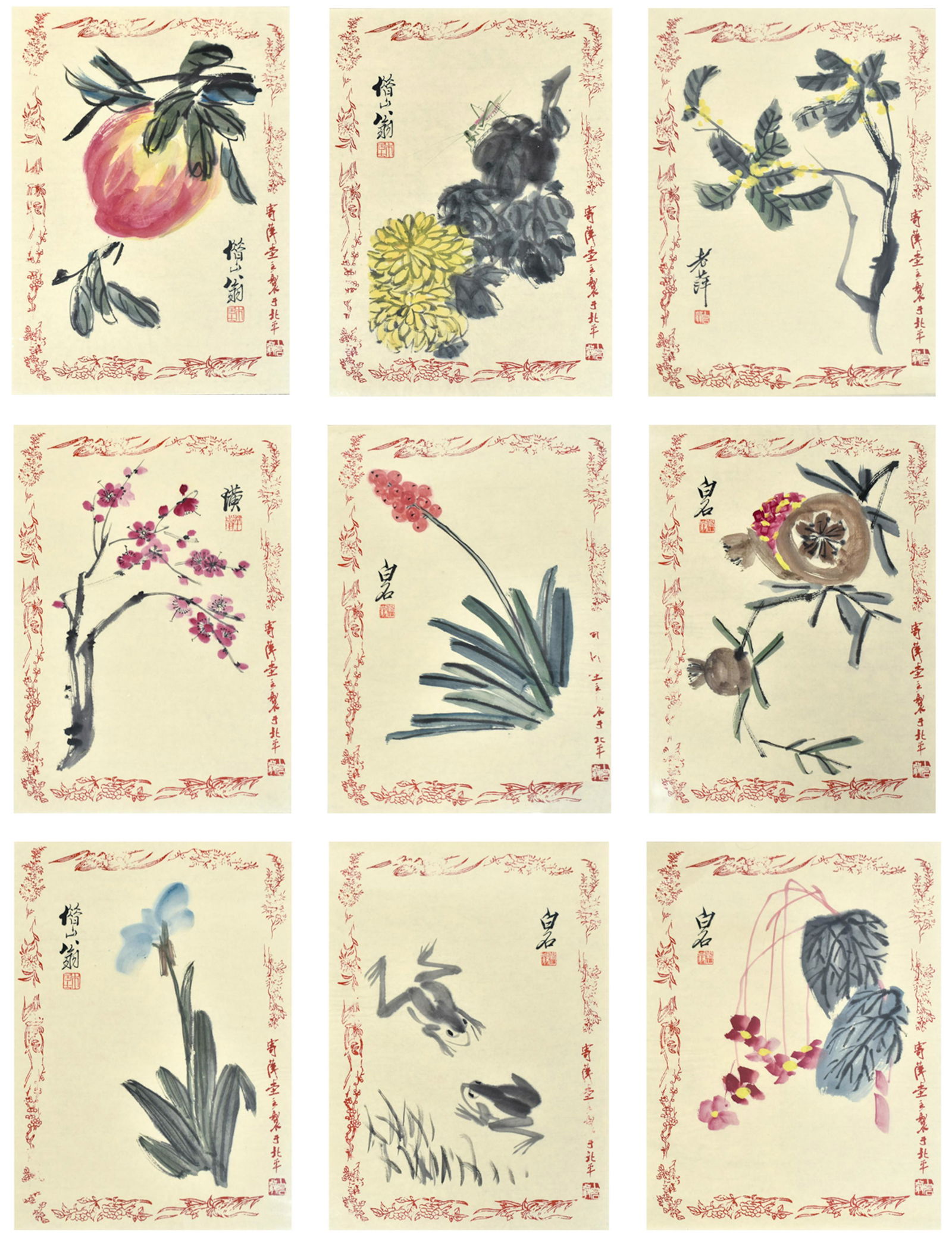 SET OF 9 CHINESE PAINTINGS OF FLORAL & FAUNA (1 of 10)