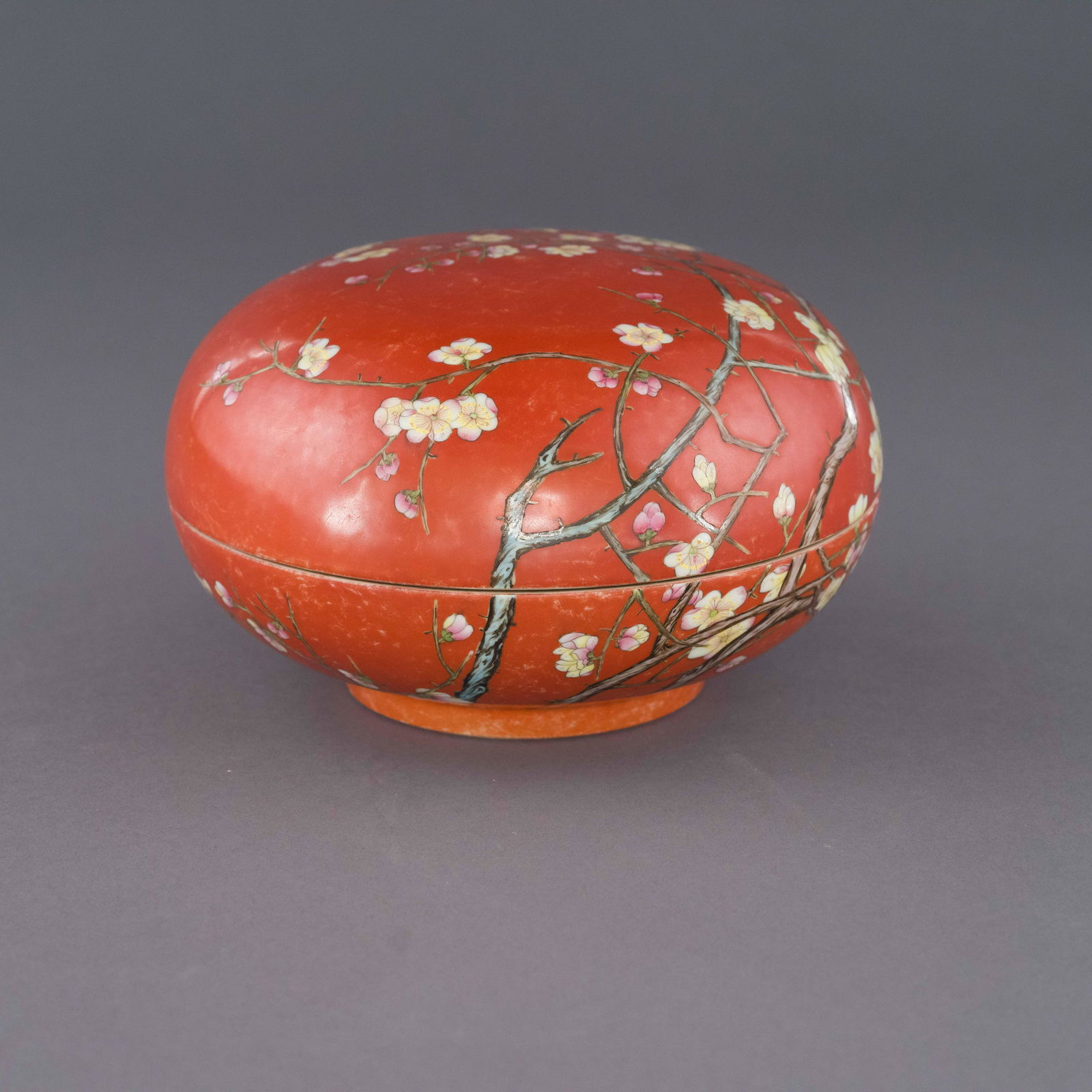 JIAQING CHERRY BLOSSOM OVER RED GLAZED LIDDED BOX (1 of 6)